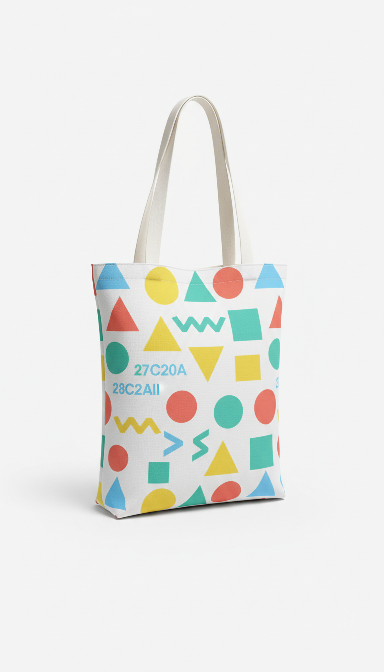 Carnival Coral Canvas Tote Playful Shapes Print
