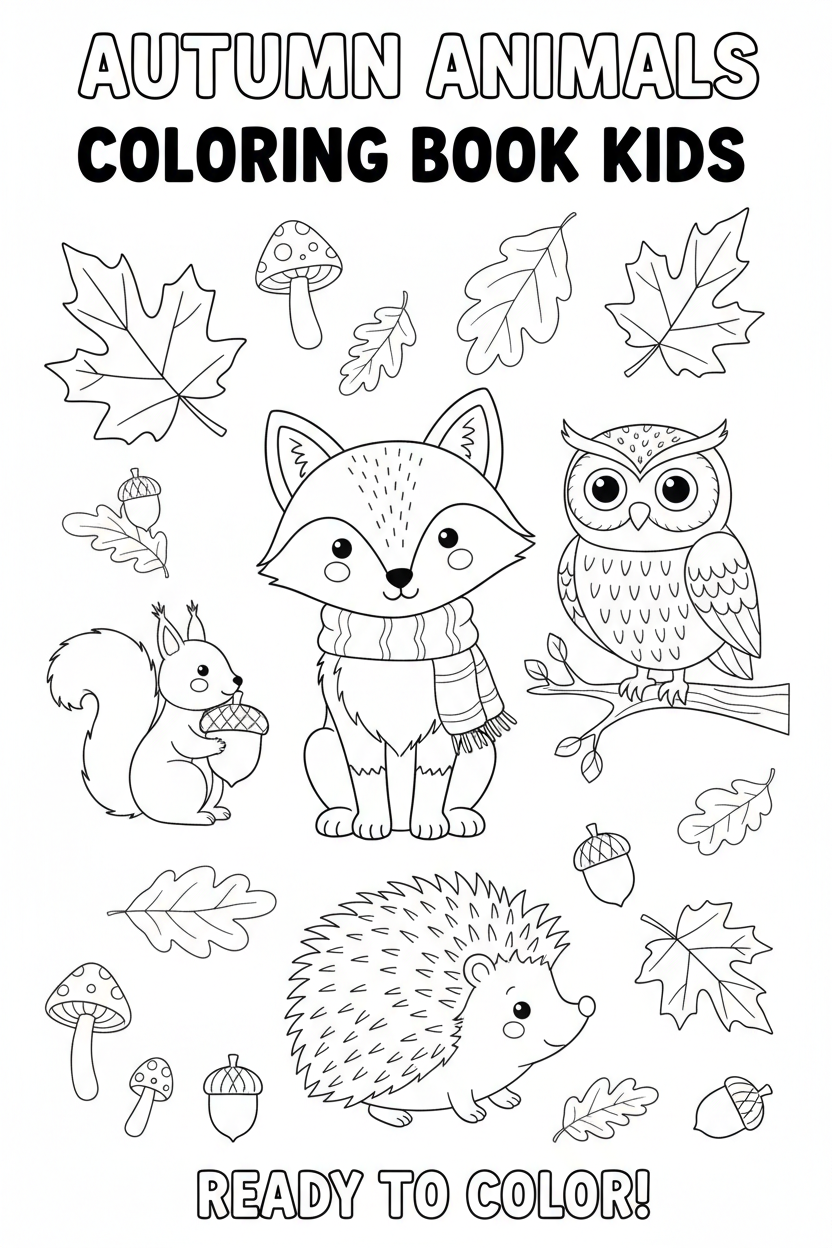 Autumn Animals Coloring Book Cover
