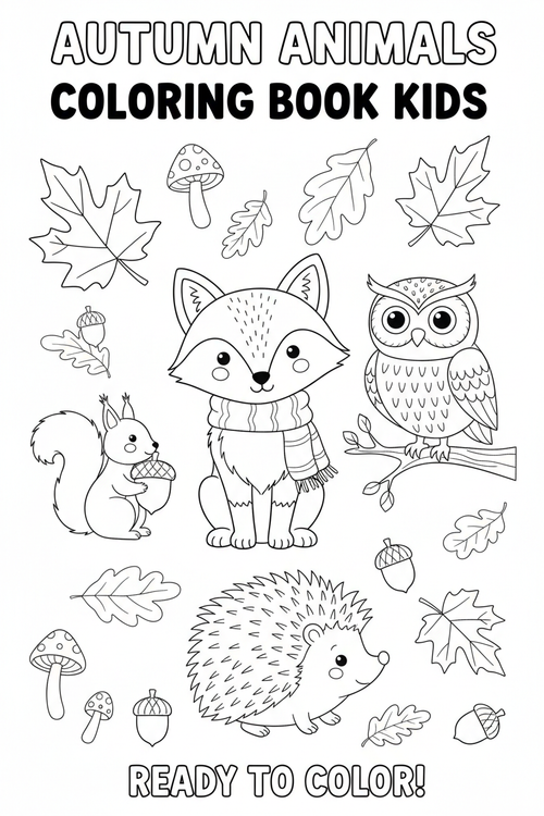Autumn Animals Coloring Book Cover