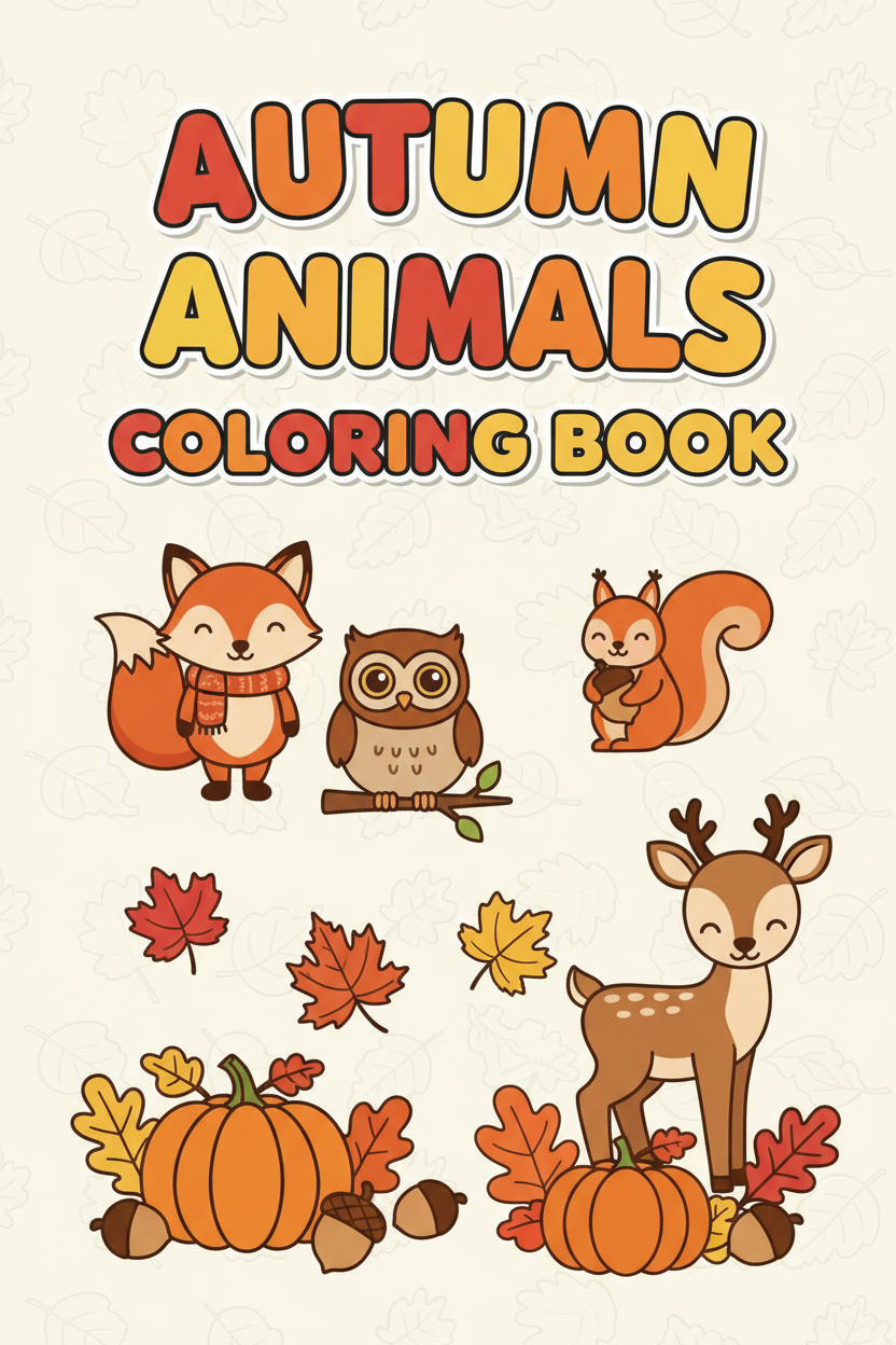Autumn Animals Coloring Book Cover