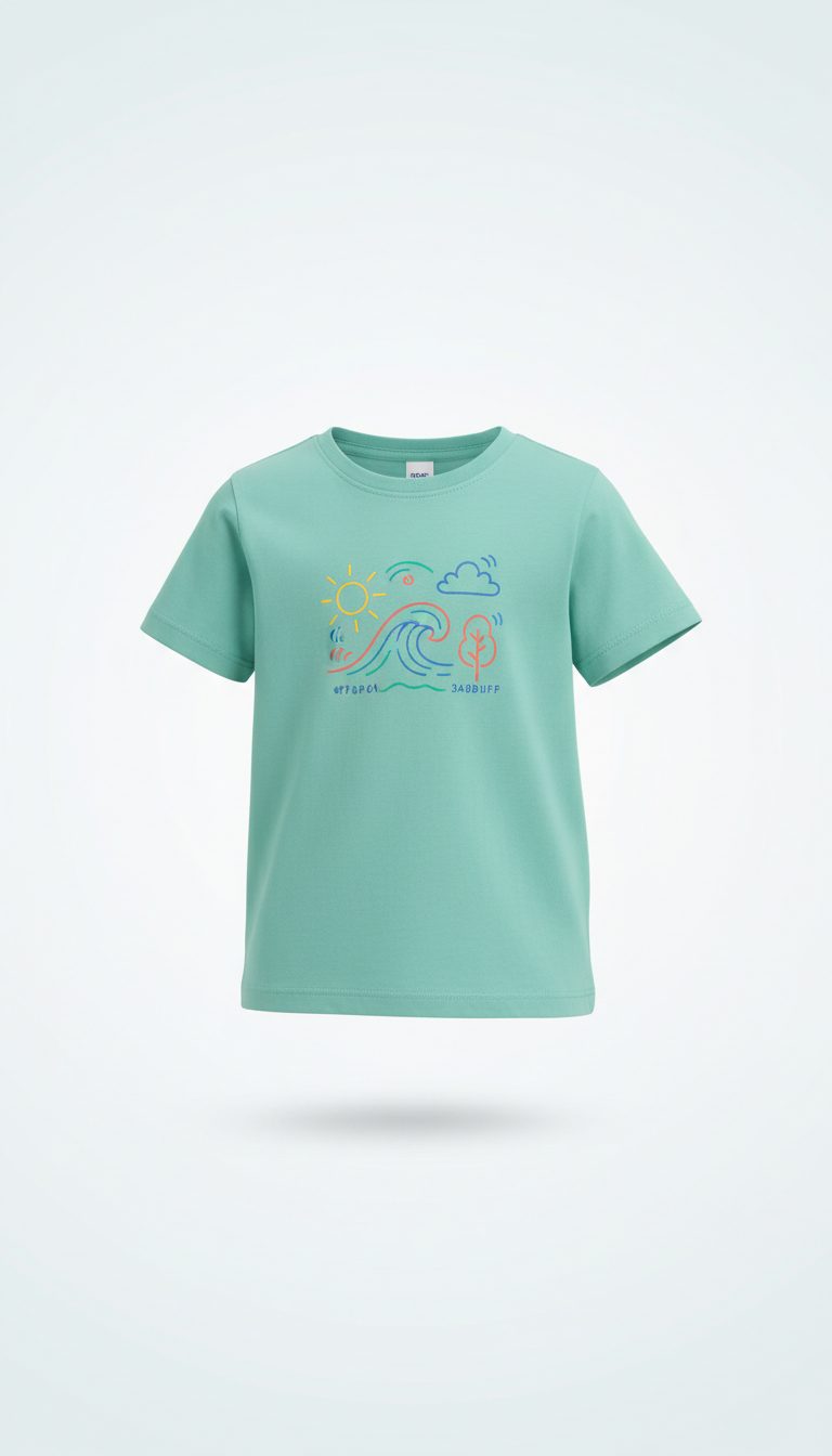 Children’s Cotton T-Shirt Minty Teal Line Art